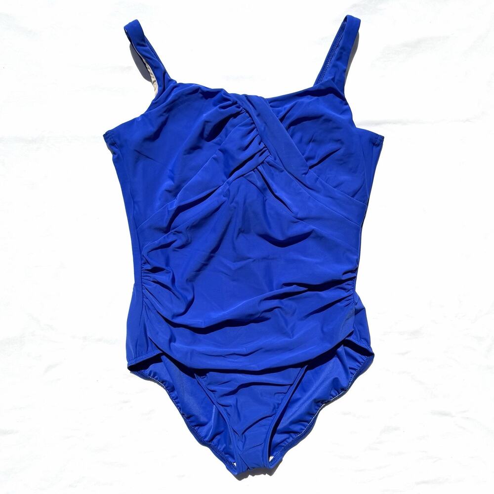 Miraclesuit Slimming One Piece Swimsuit Womens Plus 18 Royal Blue Criss Cross